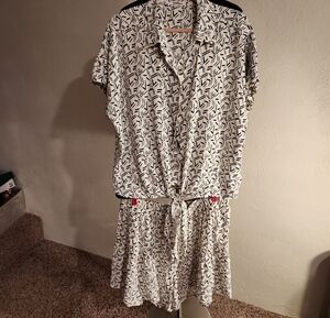 Gee Gee White Short-Sleeve Printed Tie-Waist Short Set Size 2XL NWOT